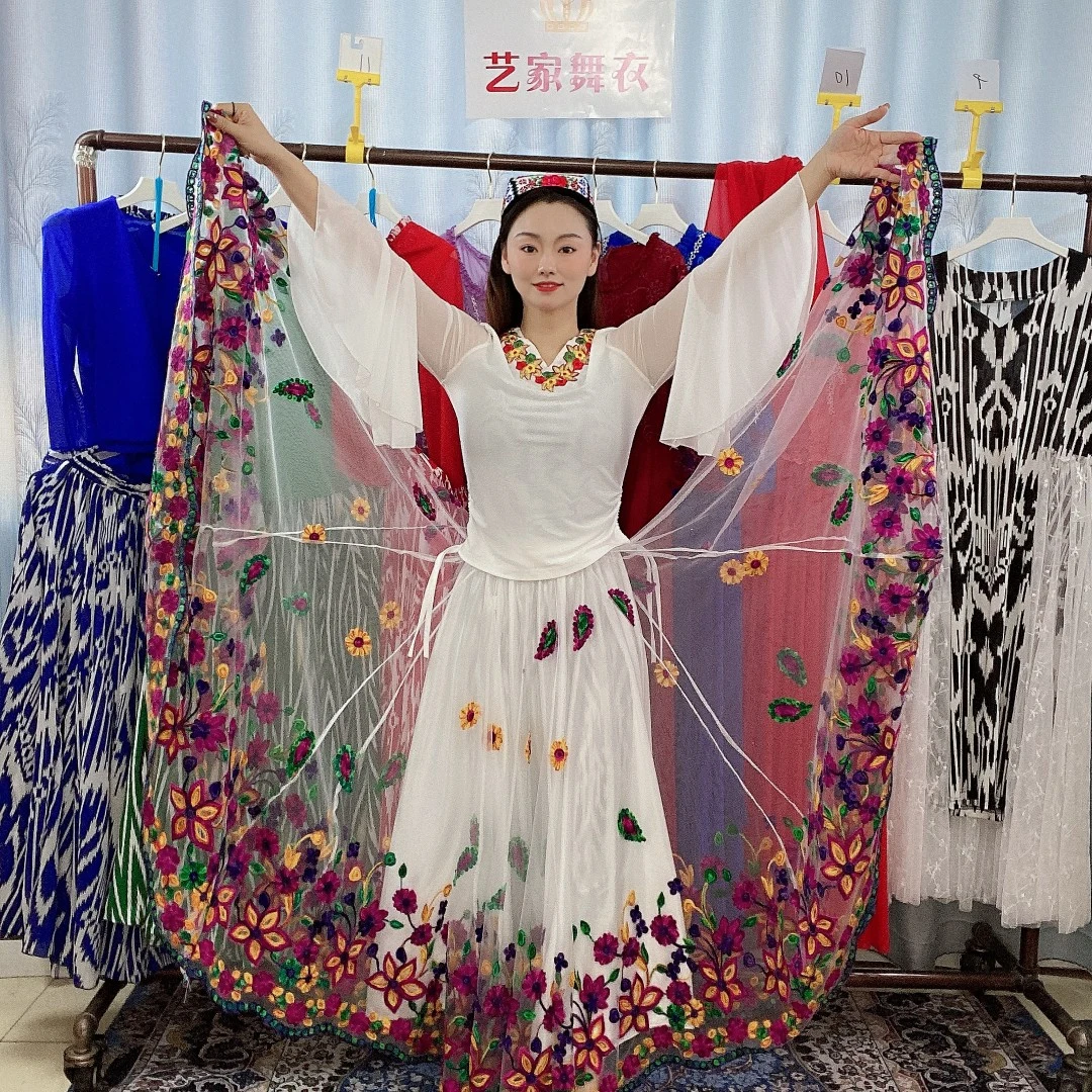 【精选】新款民族风毛线绣720大摆舞蹈裙/新疆民族风舞蹈裙