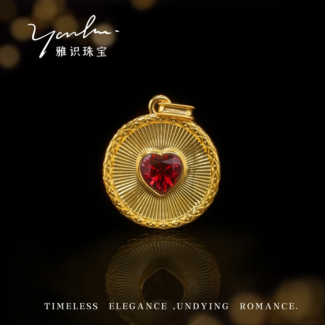 【巧巧专享】18k金天然石榴石爱心拉丝吊坠(不含链)
