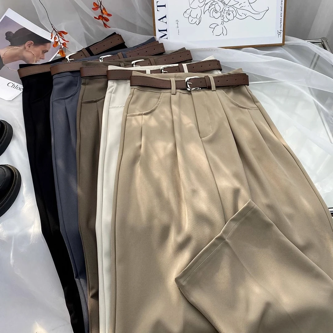 高腰垂感西装阔腿裤女春秋季休闲拖地长裤气质宽松显瘦百搭直筒裤