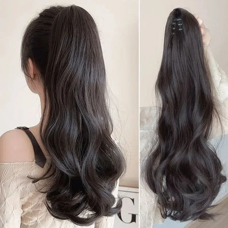 高马尾假发女抓夹大波浪长卷发隐形蓬松增发量绑带仿全真人发辫子