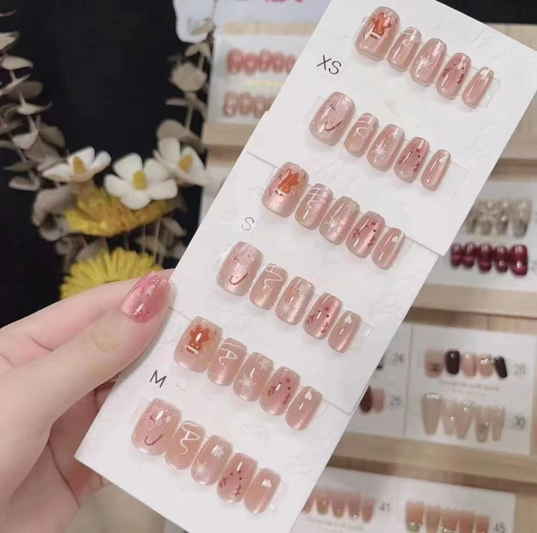 【短款】初雪小麋鹿百搭手工美甲30片装全尺码发货可拆卸冰透268