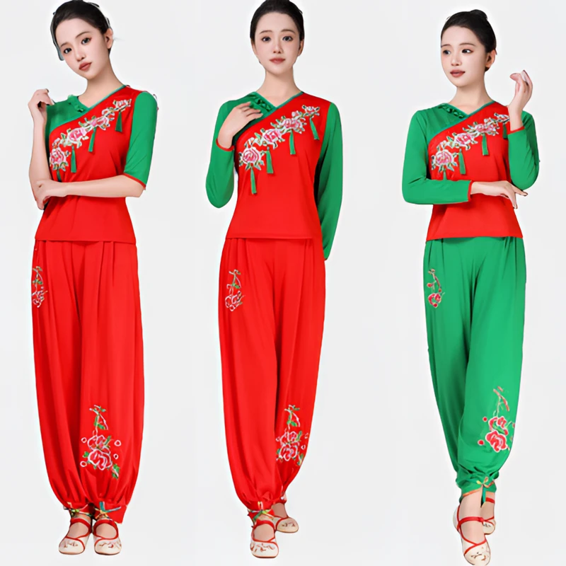 新款国风广场舞服装跳舞蹈服装腰鼓中老年女秧歌服演出套装民族风