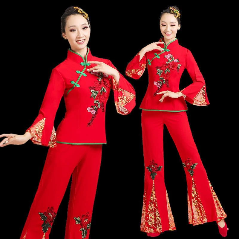 新款民族风秧歌服套装广场舞蹈服大码秋冬季中老年扇子舞台演出服