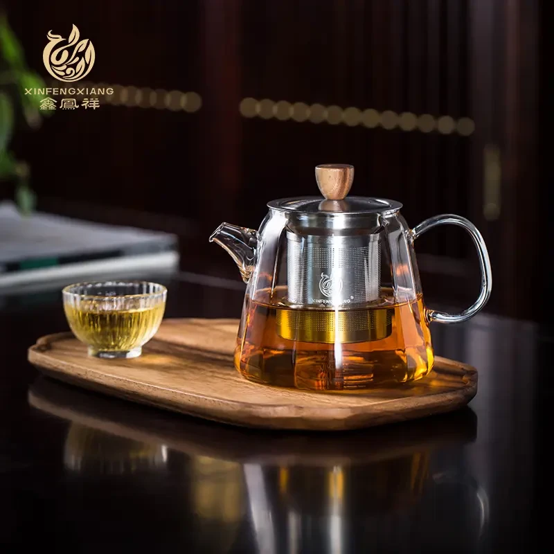 鑫凤祥乐雅泡茶壶不锈钢内胆过滤煮茶壶高硼硅耐热透明玻璃花茶壶