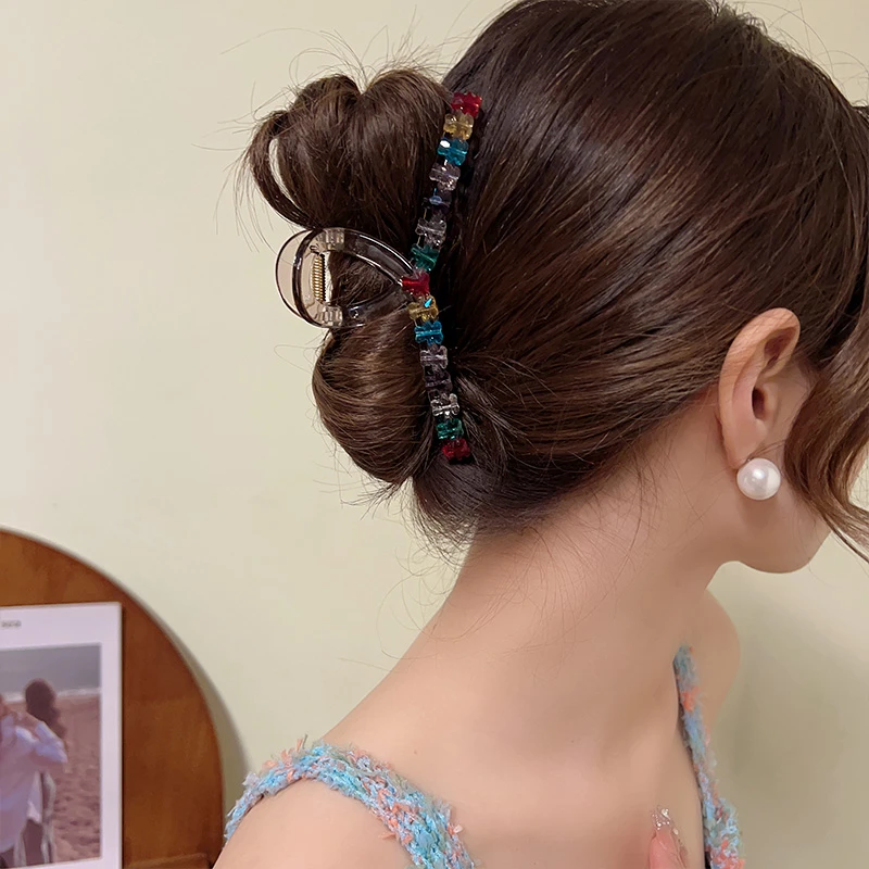 ae甜美可爱网红法式百搭ins款超仙彩色 小熊鲨鱼夹气质简约优雅女