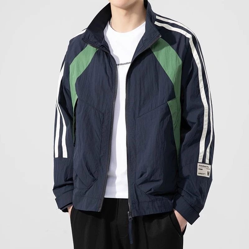 潮牌痞帅工装外套男春秋潮牌拼接夹克2025新款美式立领休闲上衣服