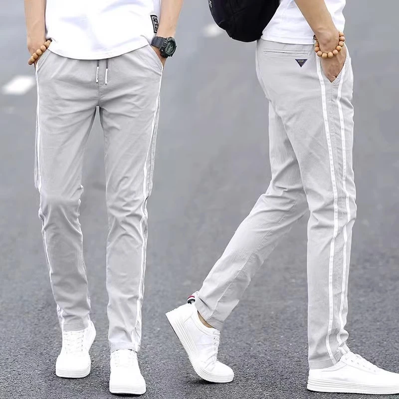 2025夏季冰丝休闲裤男薄款运动裤显瘦直筒裤子男士弹力百搭长裤