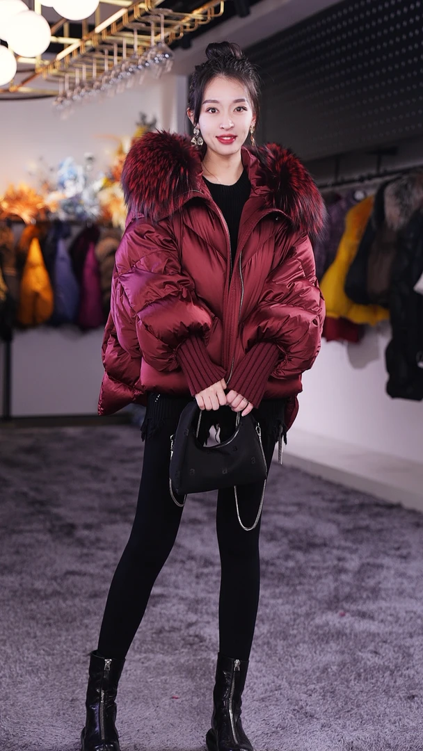【Yongjia 】鹅绒服配狐狸貉子毛领外套69107-THJ皮草时髦穿搭冬季
