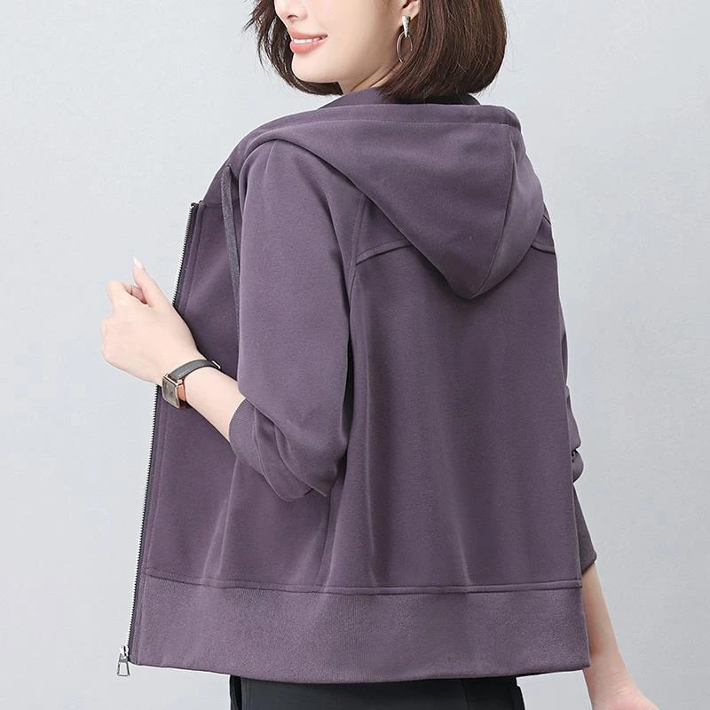 开衫卫衣女2024新款春秋爆款时尚洋气妈妈短款连帽休闲拉链外套潮