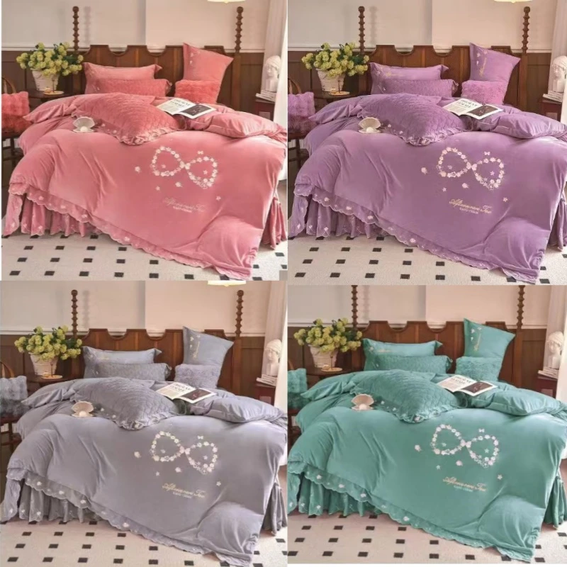 怦然心动（刺绣被套）加绒刺绣被套牛奶绒婴儿绒加厚高端被套