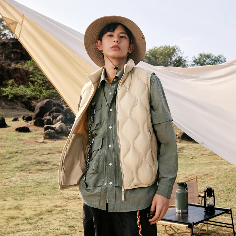 波司登2023菱格纹轻暖立领休闲百搭保暖背心马甲男羽绒服宽松外套