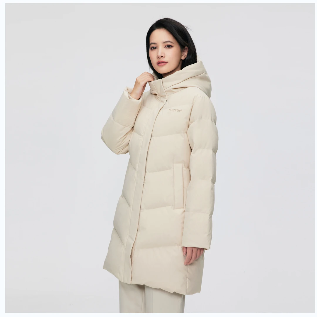 波司登冬季新款时尚百搭女士中款外套经典通勤连帽休闲羽绒服