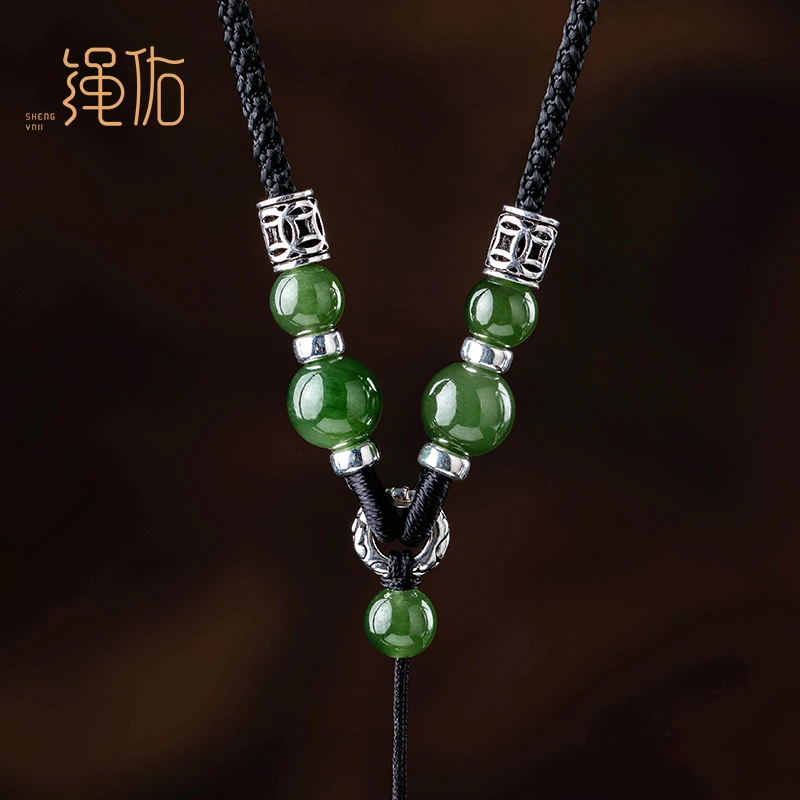 非金属吊坠 Fei cui yu吊坠挂绳手工编织S925yin男女项链挂件绳
