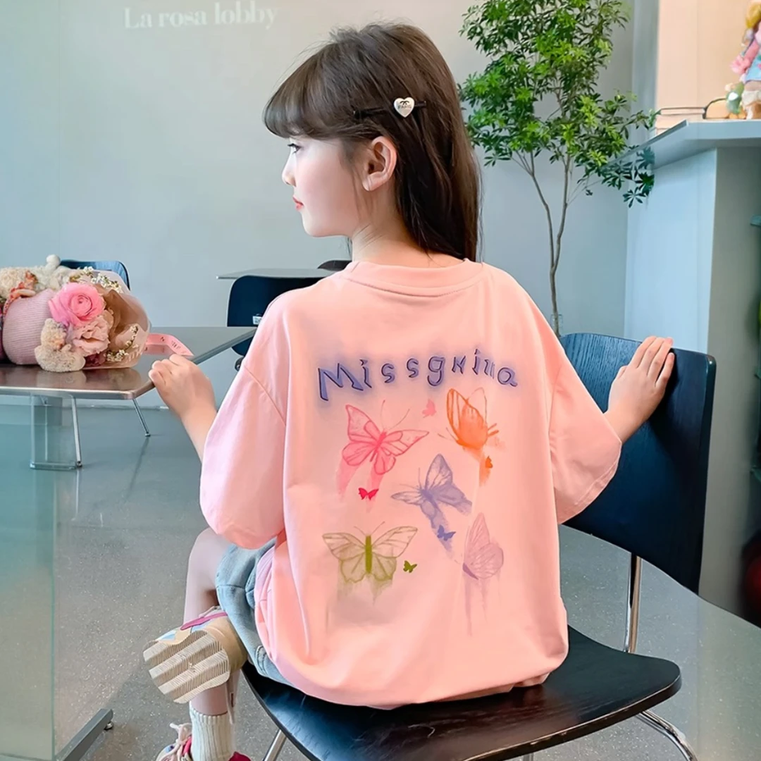 女童夏季短袖T恤纯棉2025新款儿童洋气半袖女孩夏装薄款体恤上衣t