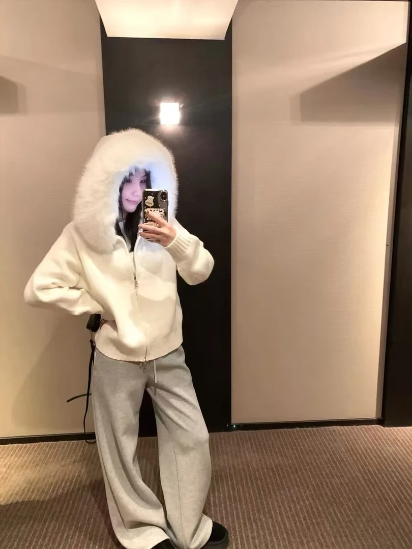 鹿子瑶小狐狸外套慵懒风秋冬毛衣外套女新款宽松连帽开衫