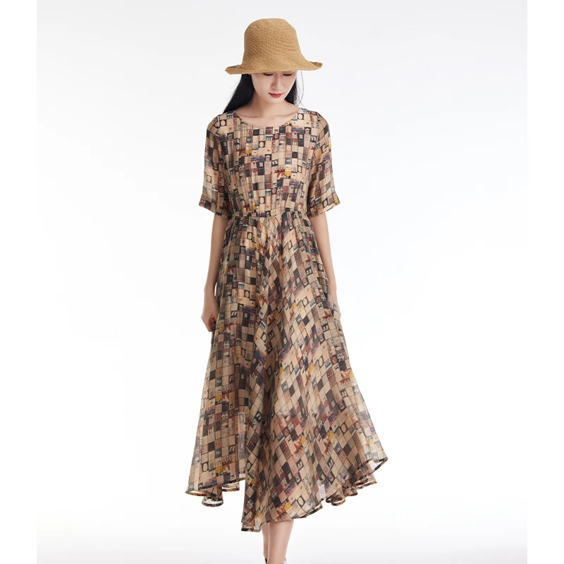 M..麻多多/2023春夏新款复古格子摩登女郎气质连衣裙优雅23246002