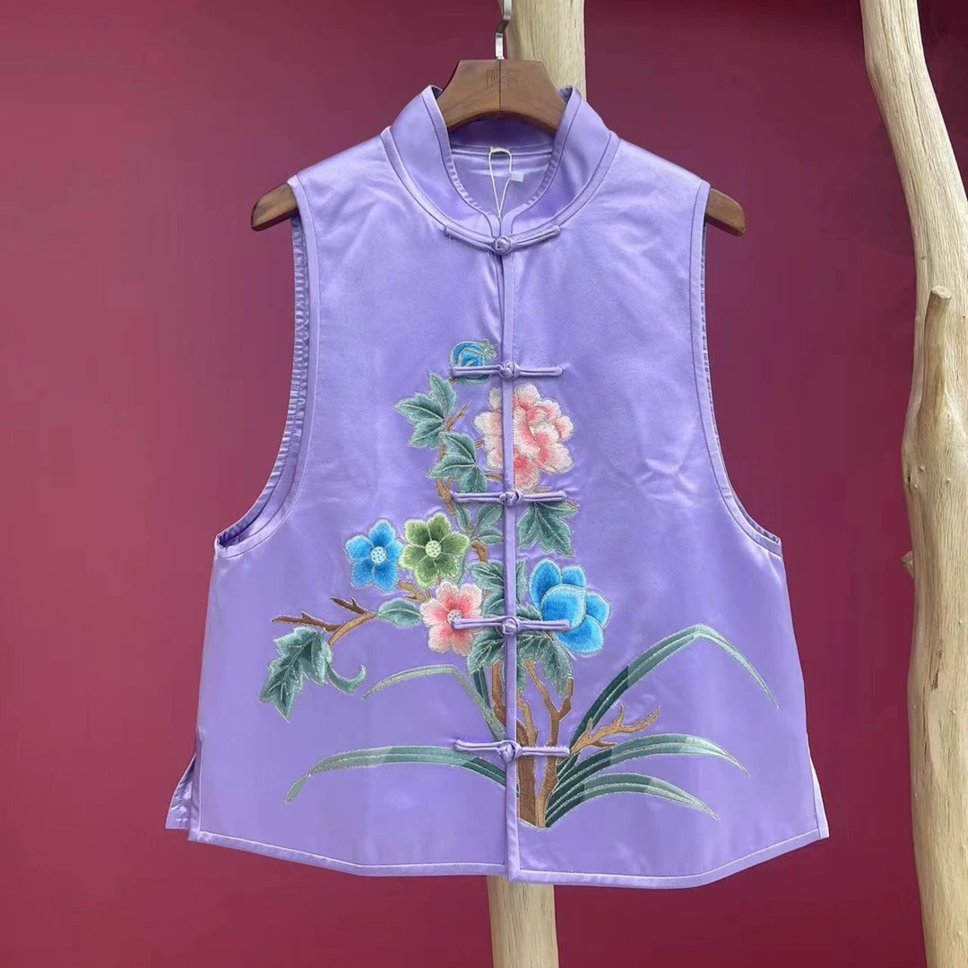 7726无袖民族风中国风双面上衣双层绣花