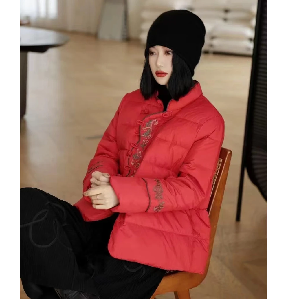 冬季保暖羽绒立领盘扣上衣短款外套