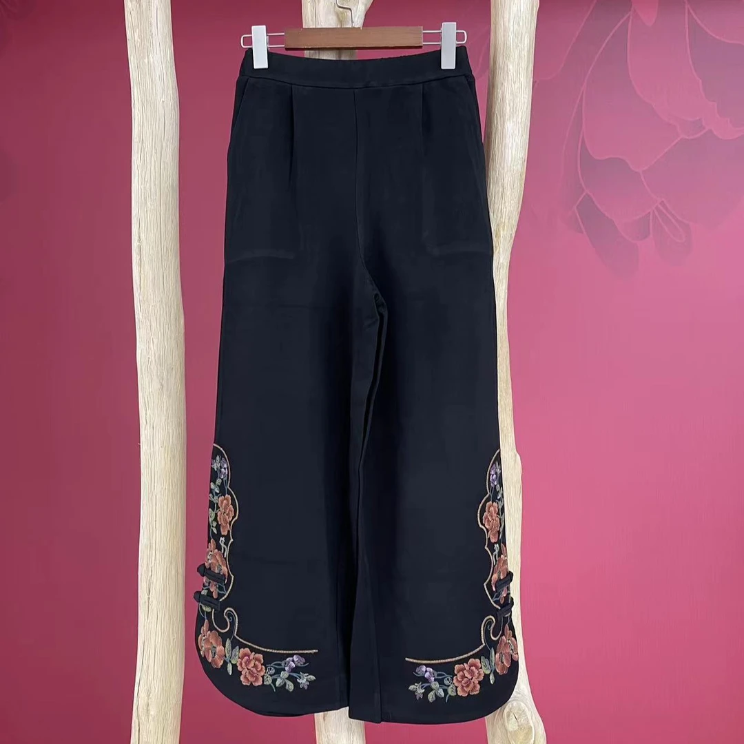 2479民族风时尚刺绣秋冬百搭阔腿裤