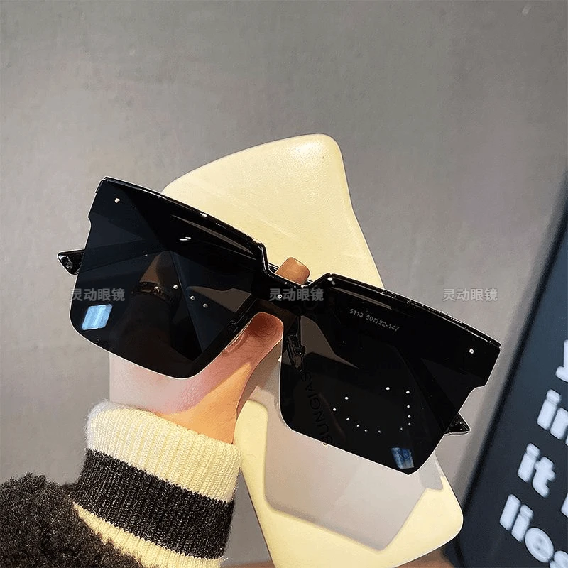 黑色半框防紫外线男士太阳镜女圆长脸街拍大方框潮流超轻高级感