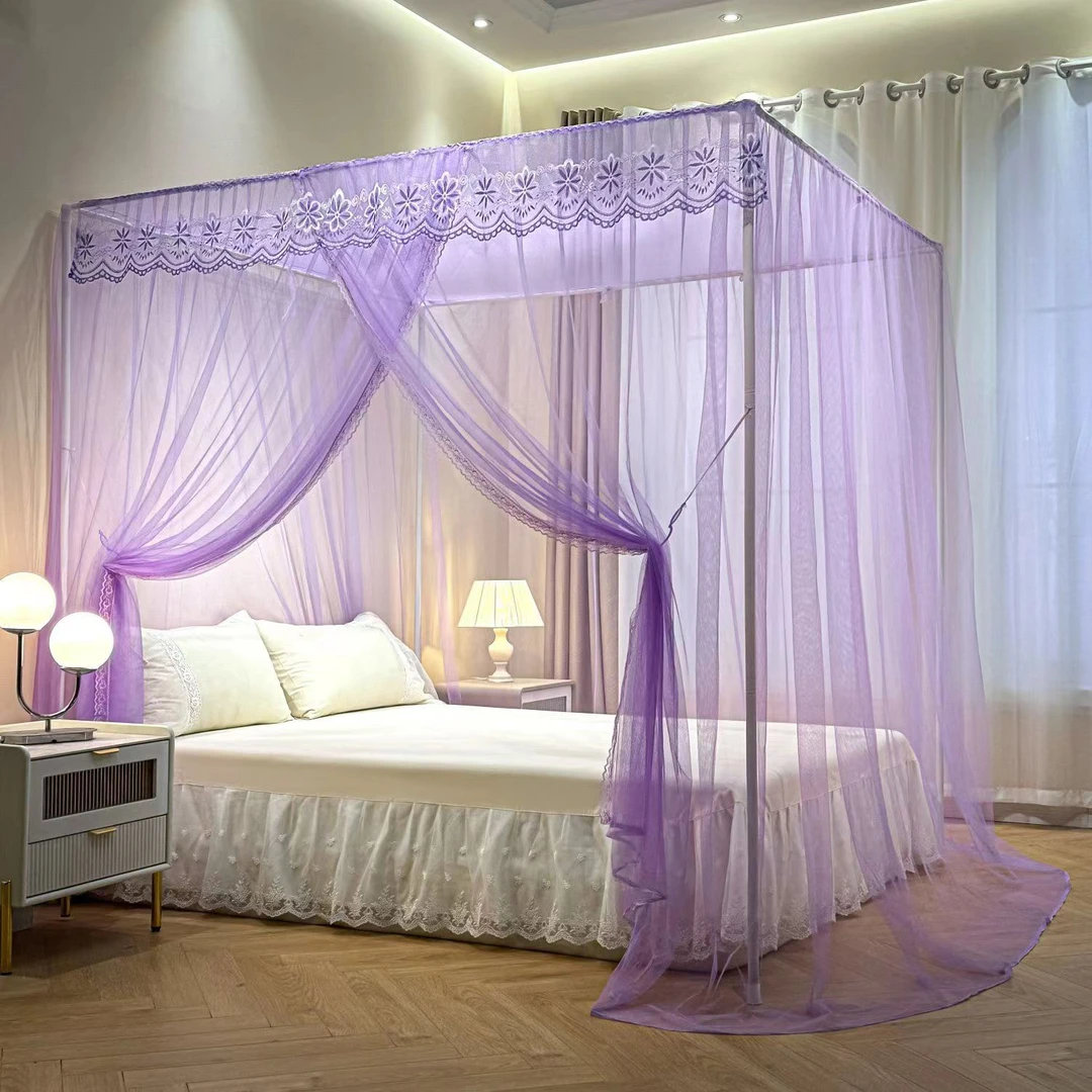 简易蚊帐带支架家用卧室1.5米双人床1.2宿舍1.8m大床单开门老式纱