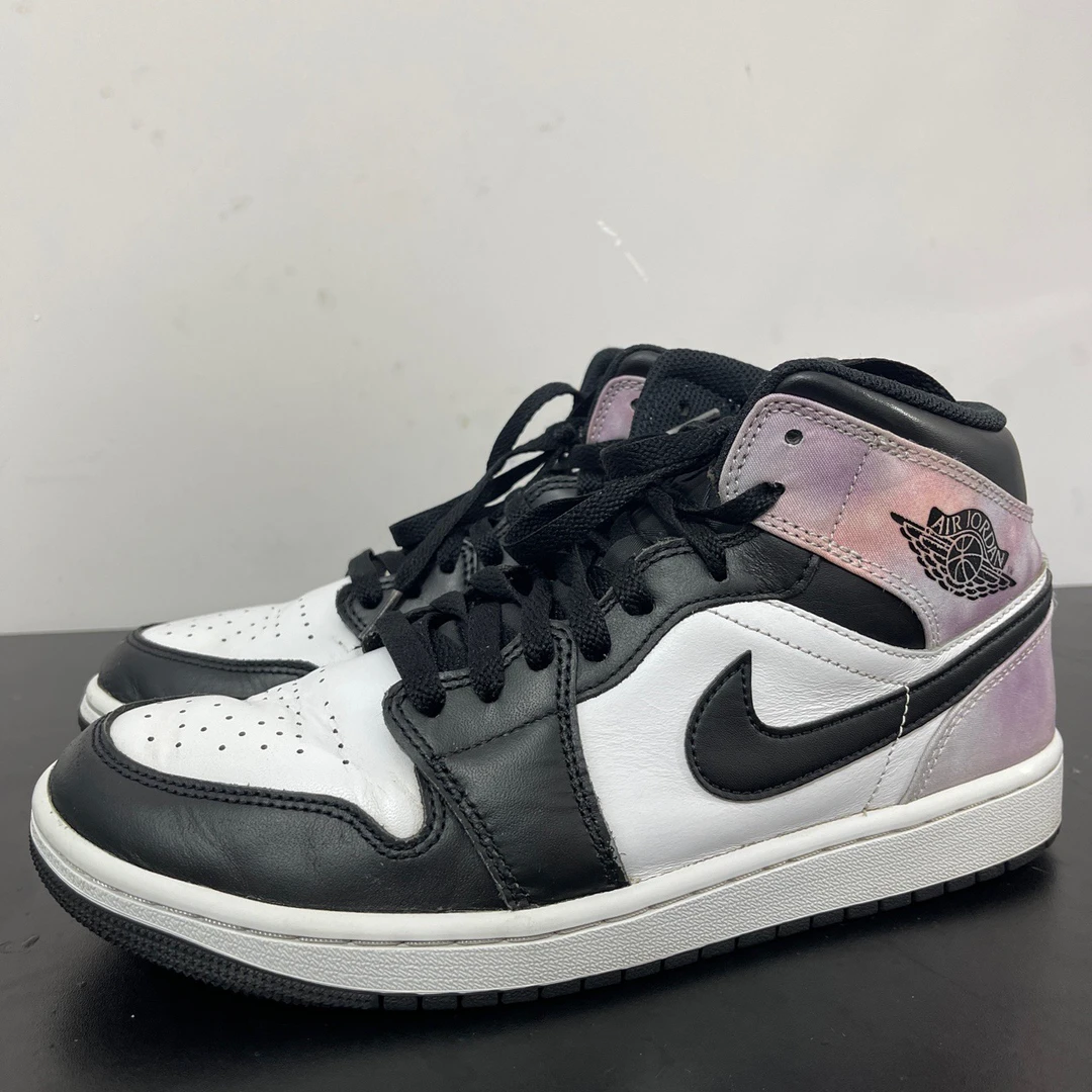 42.5码/Jordan AJ1 Mid 扎染黑白粉球鞋/轻微开胶9新/无原盒/849