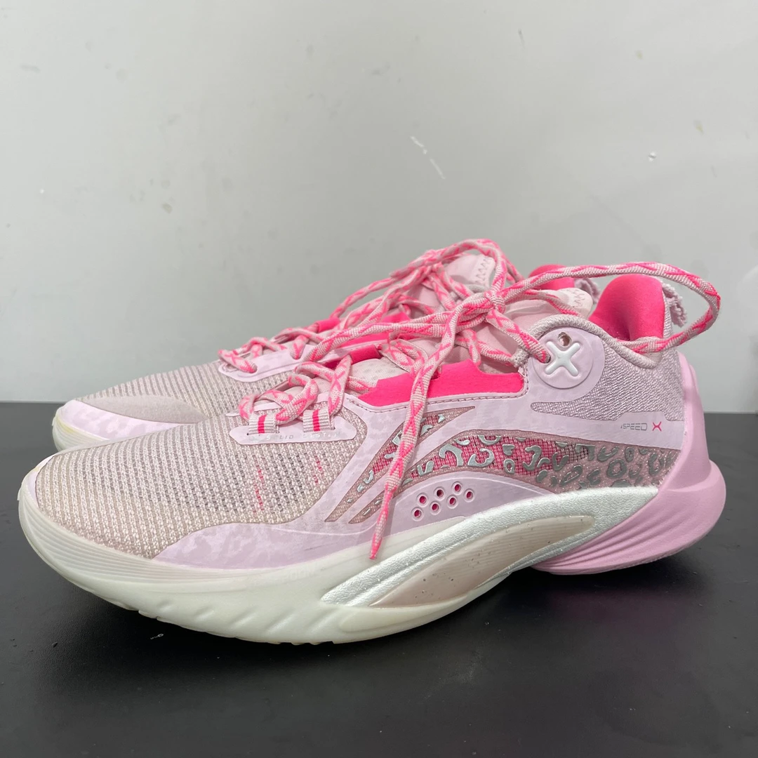 叁/42码/李宁 闪击10白粉中古球鞋/鞋头瑕疵9新/无原盒/公价538