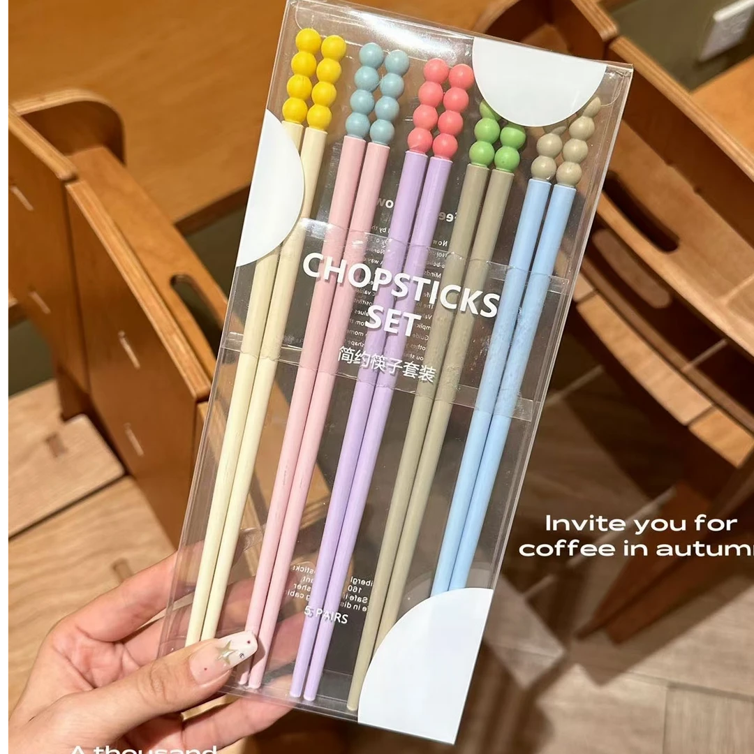 马卡龙糖豆彩虹合金筷家用筷子5双装彩色防霉防潮防滑
