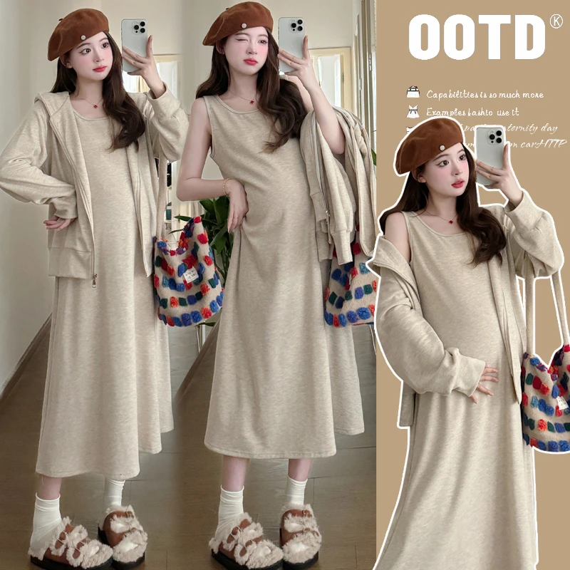 【格林街道】孕妇秋冬装微绒卫衣连衣裙减龄显瘦慵懒风小个子孕妇套