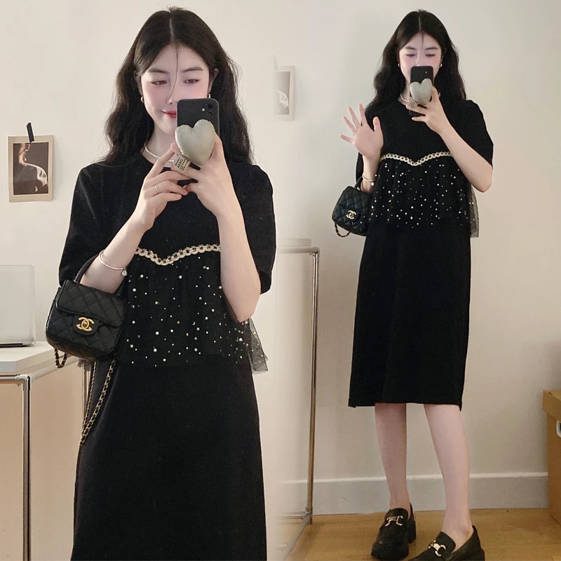 2024夏季休闲宽松大码针织显瘦碎花气质孕妇连衣裙