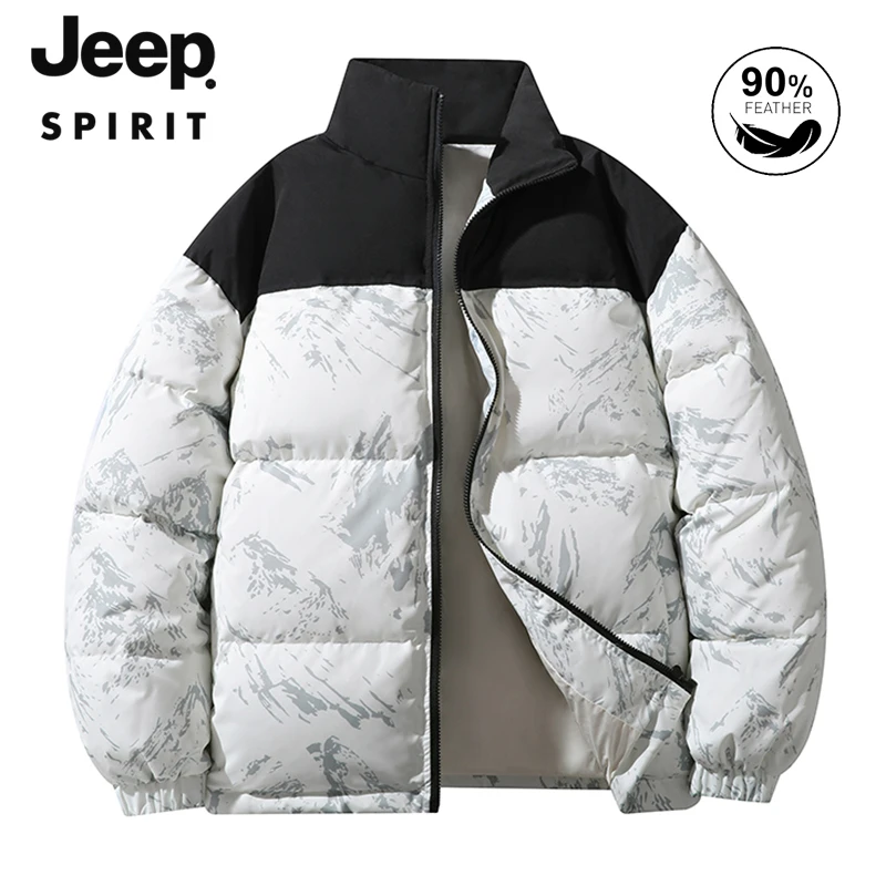 JEEP SPIRIT 吉普时尚 雪山撞色保暖羽绒服男女秋冬防风立领外套