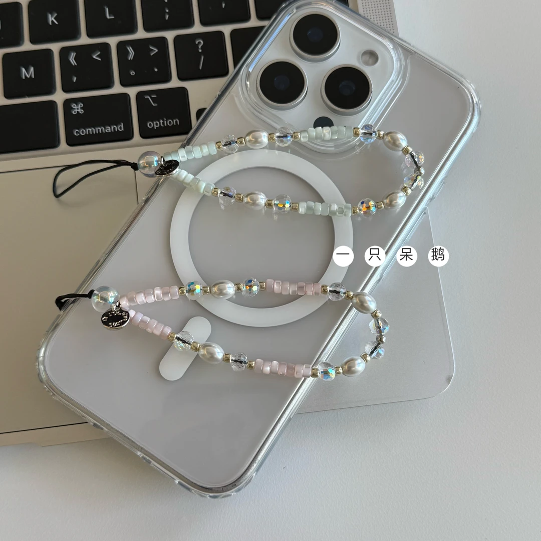 一只呆鹅|流光花语手工自制天然海贝水晶mini挂链手机链ccd相机链