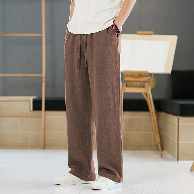 日系高端亚麻裤男潮牌宽松直筒裤夏季薄款棉麻裤子垂坠感休闲长裤