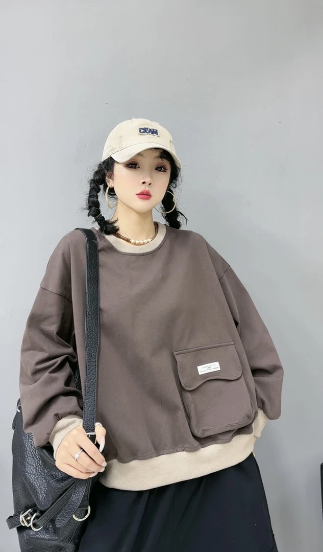 YDD 云朵朵原创自制 369款大口袋休闲百搭螺纹边毛圈棉卫衣