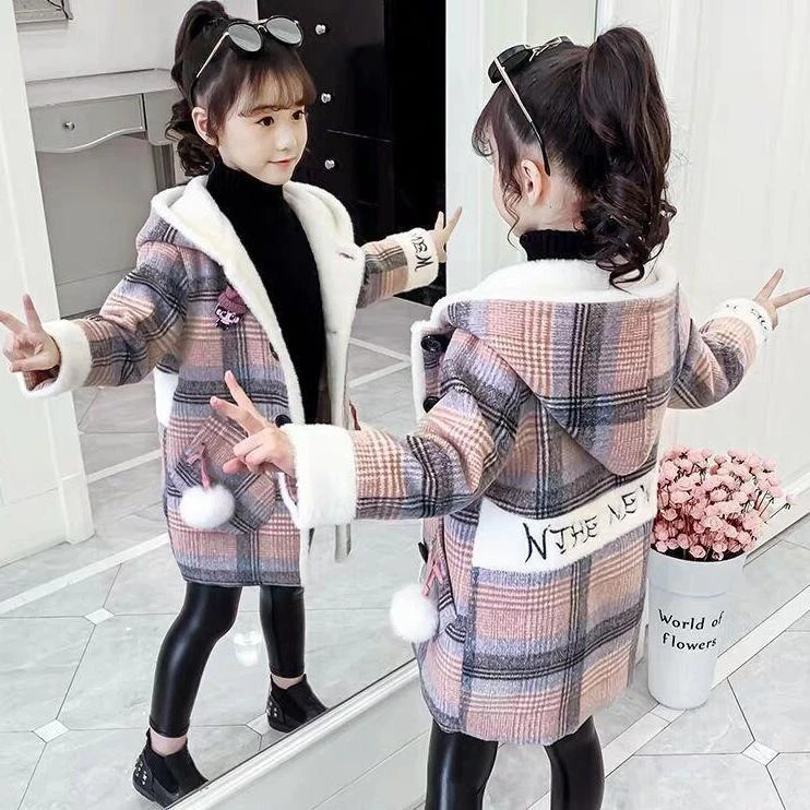 【冬季大促】女童呢子外套秋冬2023新款中大童加绒洋气风衣儿童毛