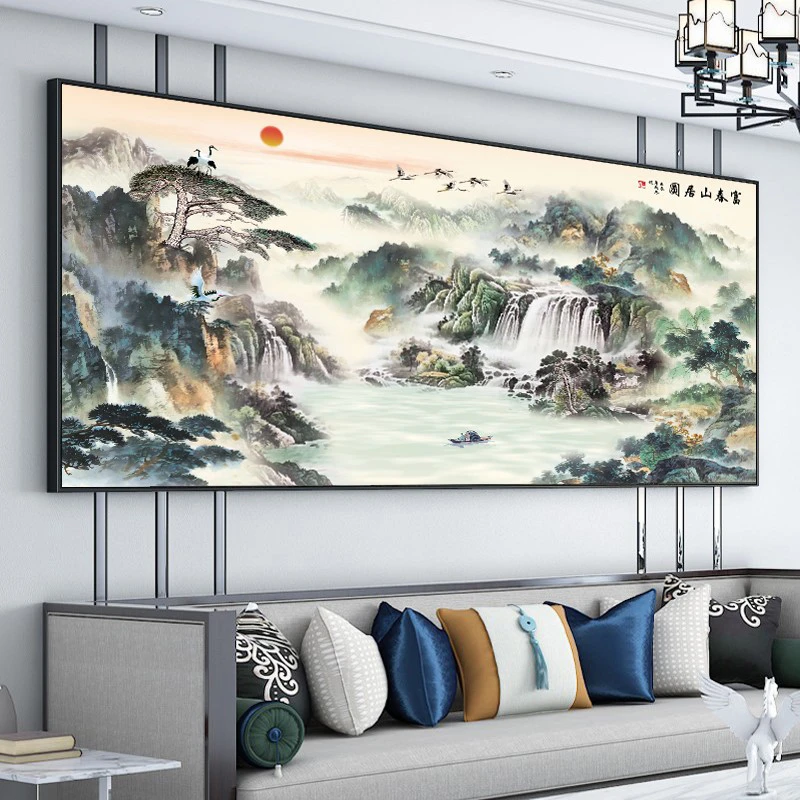 蒙娜丽莎十字绣富春山居图2024新款线绣客厅高端中国风山水画满绣
