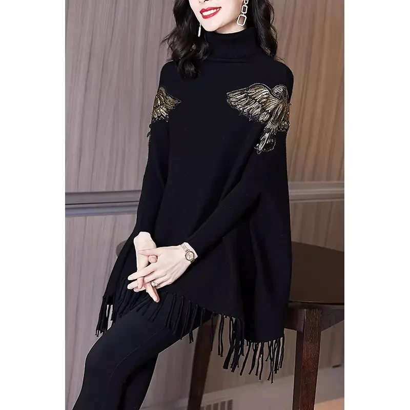 2024秋冬季新款法式轻熟风外穿长袖毛衣针织蝙蝠衫毛呢外套女上衣