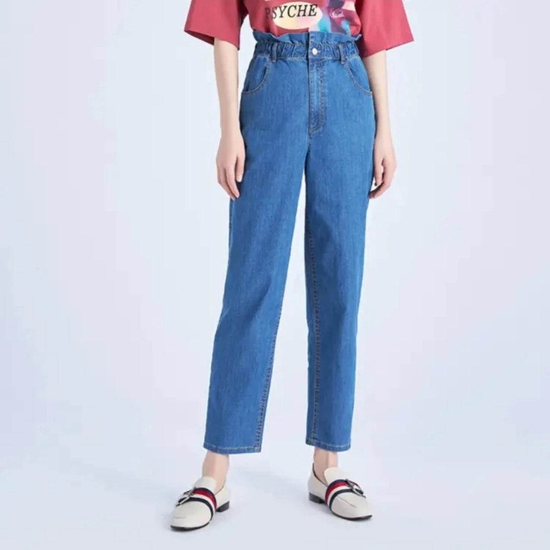 GIRDEAR/哥弟时尚宽松休闲直筒裤花苞老爹牛仔裤女1100244