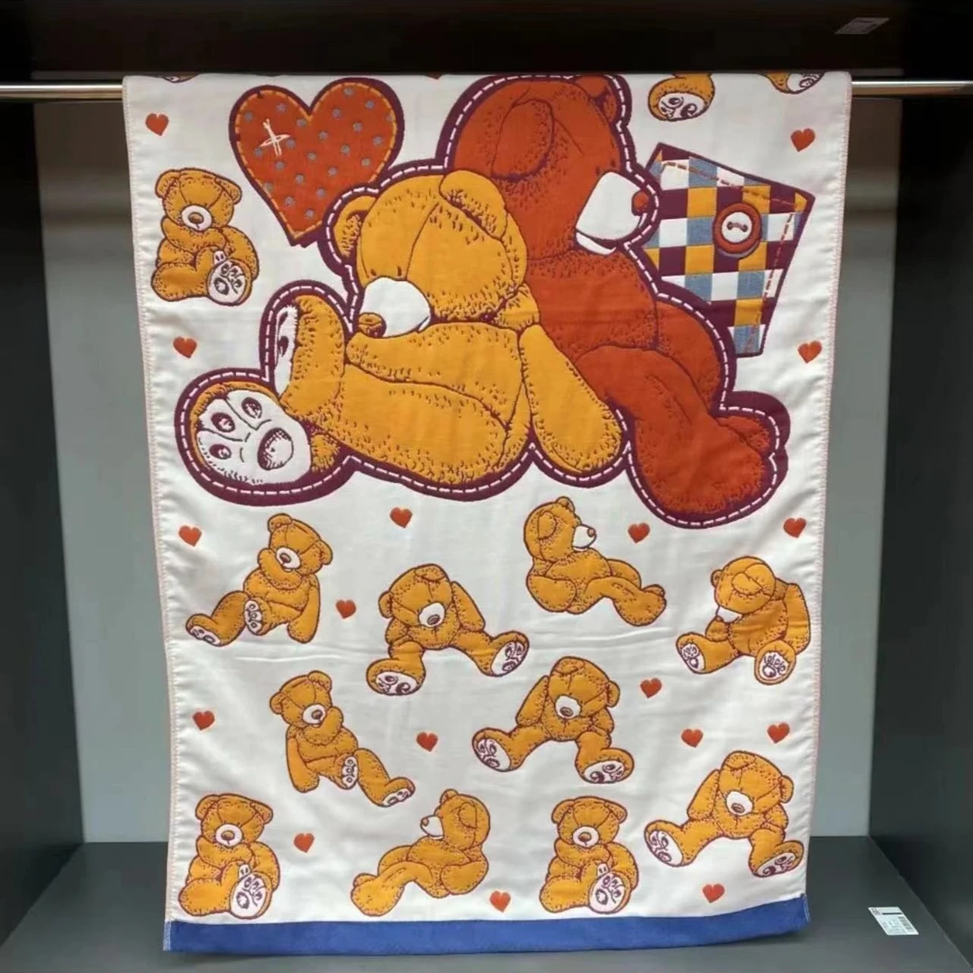 瑕疵【透气彩棉纱布浴巾】<大熊>80X160cm<±5cm>柔软 可爱加厚