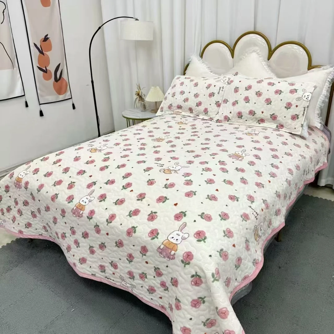 瑕疵【宝宝绒床盖】<花园小兔>200X220cm<±5cm>绗缝多功能保暖加厚