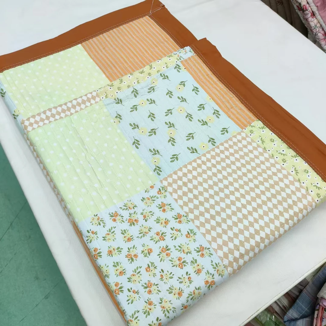 【包边床盖】<拼接格-绿>90X220cm<±5cm>绗缝 多功能水洗透气柔软