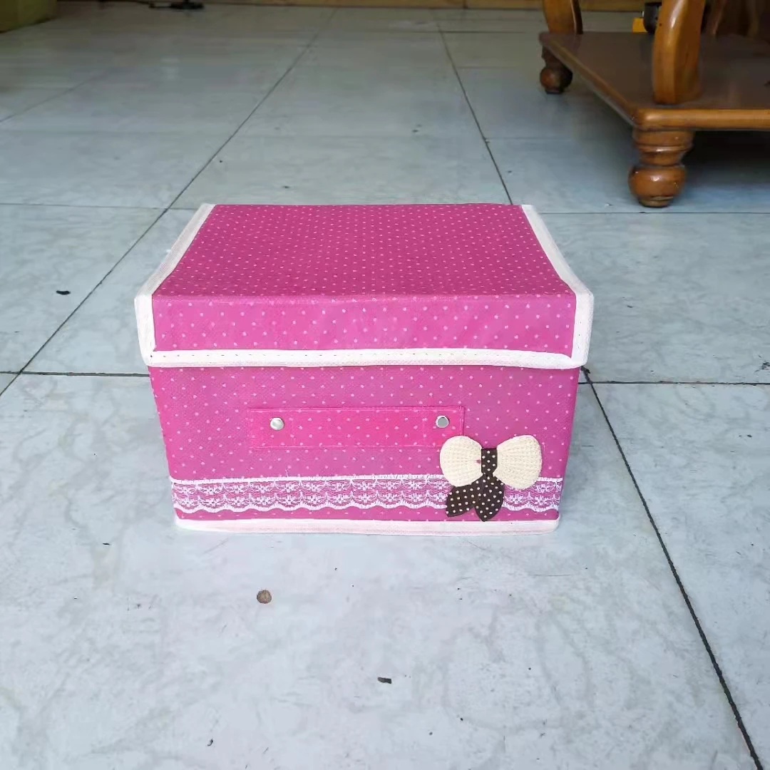 【小物整理箱】<玫红色>24X20X15cm<±3cm>折叠手工无纺布 收纳盒