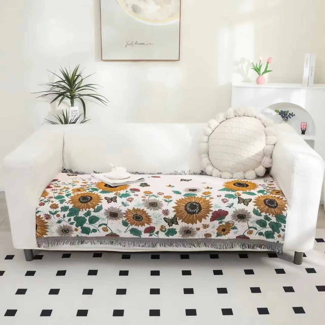 【沙发盖巾】<向日葵>90X180cm<±5cm 含流苏边尺寸>简约家用沙发垫