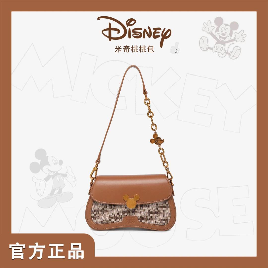 Disney/迪士尼米奇桃桃包千鸟格单肩斜挎百搭女士腋下包