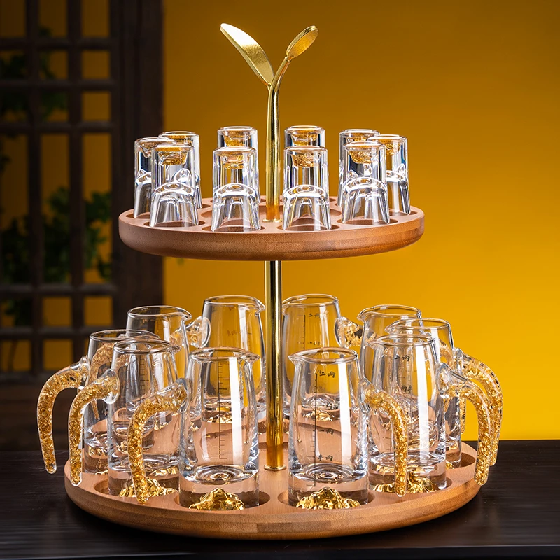 家用水滴白酒杯轻奢白酒杯套装中式家用无铅水晶玻璃小酒杯分酒器