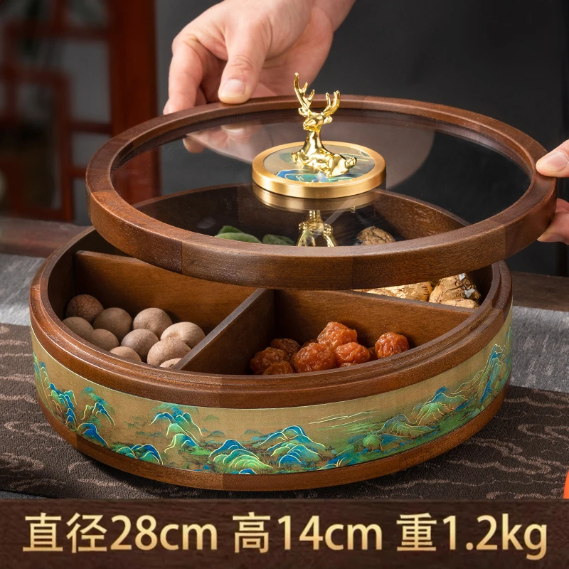 木干果盒客厅家用分格带盖零食坚果盘结婚千里江山2025新款