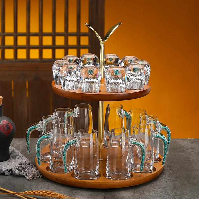 创意中式白酒杯家用一口杯水晶玻璃分酒器轻奢白酒杯小酒盅