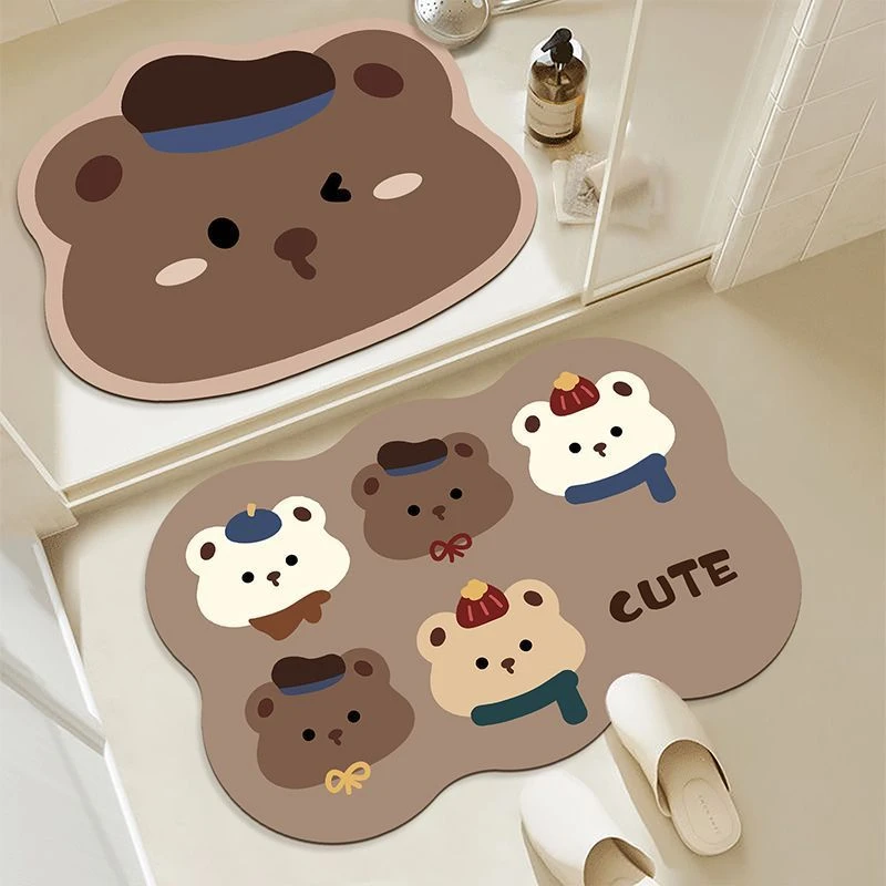 硅藻泥卡通小熊浴室垫吸水地垫卫生间门口脚垫家用耐脏地毯吸水垫