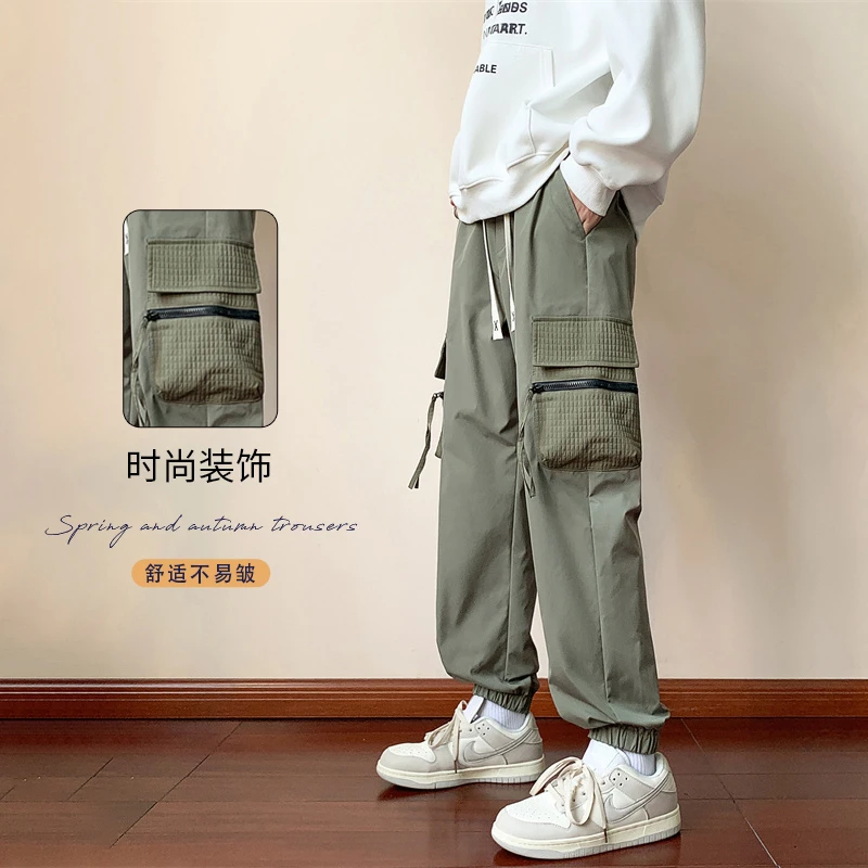 2023年新款工装裤春秋季潮牌青少年初中高中学生束脚休裤子