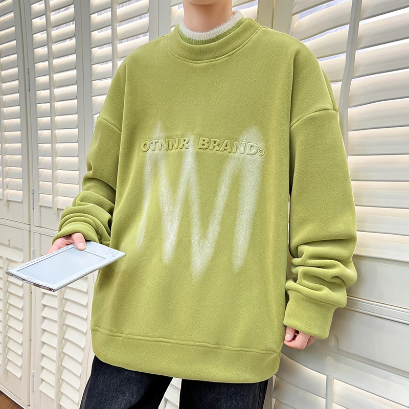 2023年秋冬季青少年男孩初中生加绒加厚奥粒绒套头内搭半高领卫衣